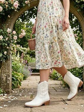 NEW Women's White Western Embroidered Cowboy Boots Size 10